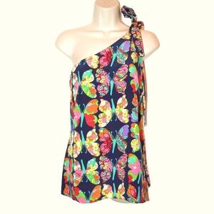 Lilly Pulitzer Silk Lined Off Shoulder Top, 8, M Butterflies